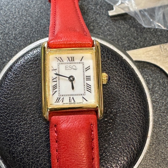 Movado ESQ Ladies Classic Tank Watch with Red Leather Strap - Picture 10 of 14